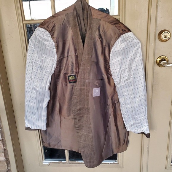 Hickey Freeman Men's Custom Surgical Cuffs Brown Plaid Wool 2 Button Blazer 51 R - Picture 5 of 7
